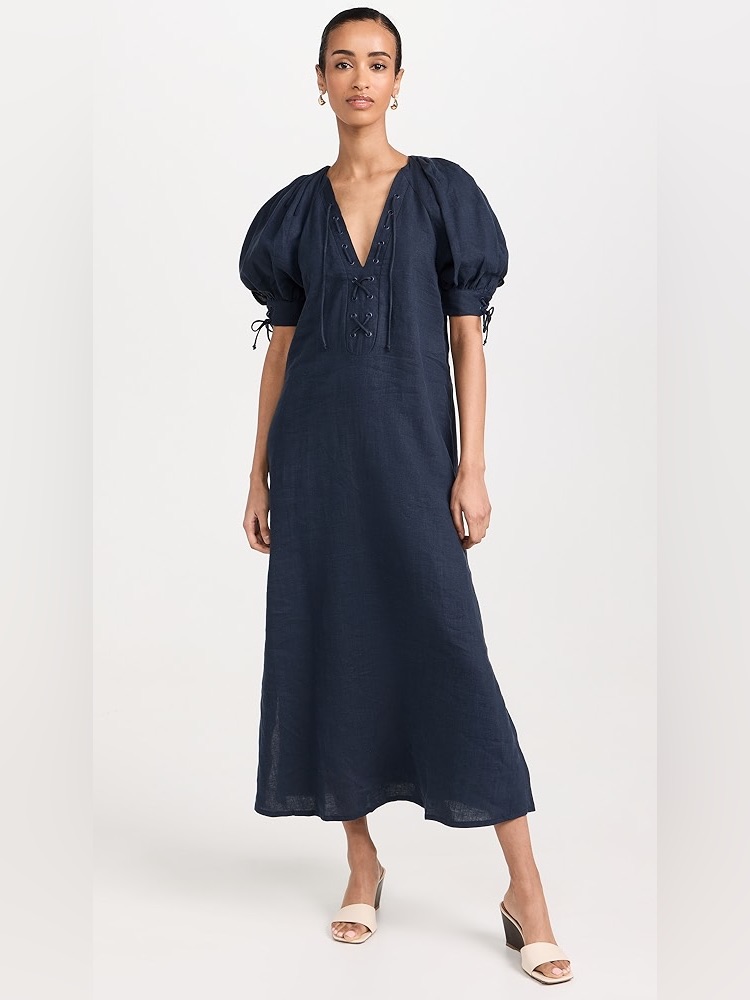 Sleeper Garden Puff-Sleeve Midi Dress